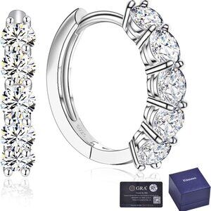 Moissanite Small Hoop Earrings for Women D Color VVS1,18K White Gold Plated Ster